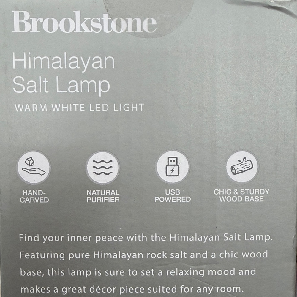BROOKSTONE‎ HIMALAYAN SALT LAMP WITH WOODEN BASE NEW - Picture 8 of 8